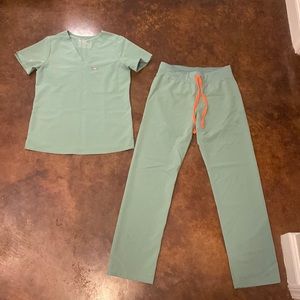 Figs sage green scrub set